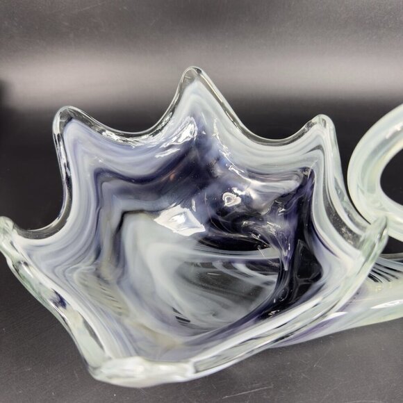 Slag Art Glass Duck Swan Glass Dish Bowl Centerpiece Multicolor Swirls Glassware - Picture 5 of 10